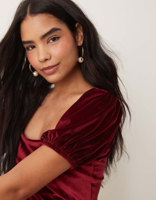ASOS DESIGN velvet corset seam detail mini dress in burgundy - Image 4