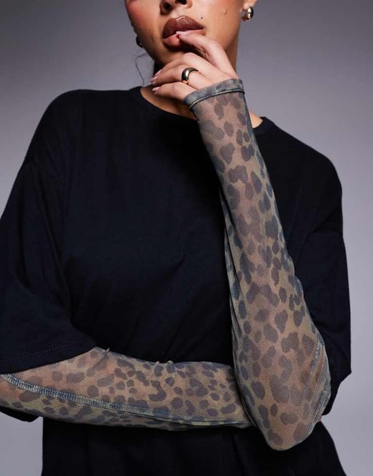 ASOS DESIGN t-shirt mini dress with mesh leopard print sleeves - Image 3