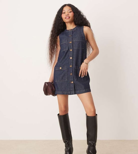 Nobody's Child Petite Ray denim mini pinafore dress in indigo - Image 1