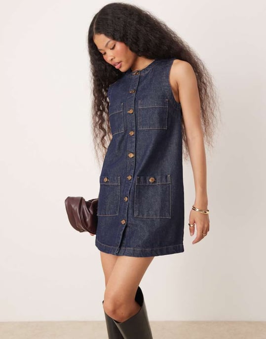 Nobody's Child Petite Ray denim mini pinafore dress in indigo - Image 3