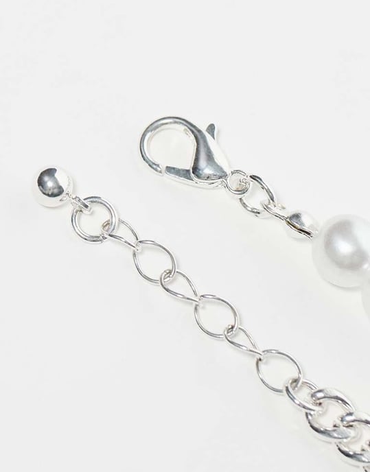 Jack & Jones 2 pack silver plated chain and pearl bracelet - Image 4