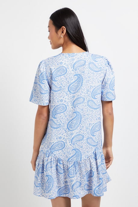 Petite Paisley Tie Detail Drop Hem Printed Mini Dress - Image 3