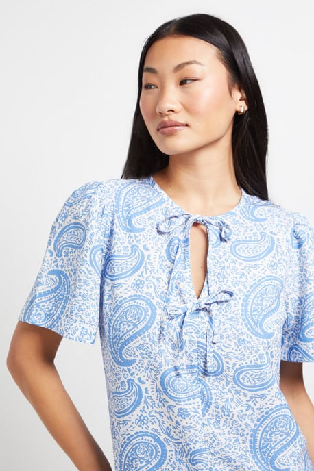 Petite Paisley Tie Detail Drop Hem Printed Mini Dress - Image 4