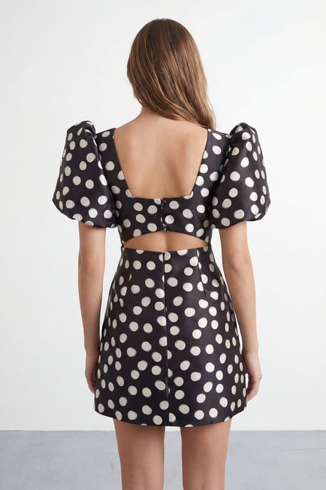 Petite Polka Dot Puff Sleeve A-Line Mini Dress - Image 3