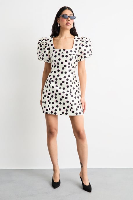 Polka Dot Puff Sleeve A-Line Mini Dress - Image 4
