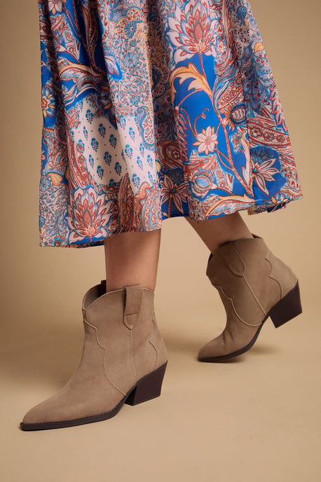 Amber Real Suede Western Ankle Boots - Image 1