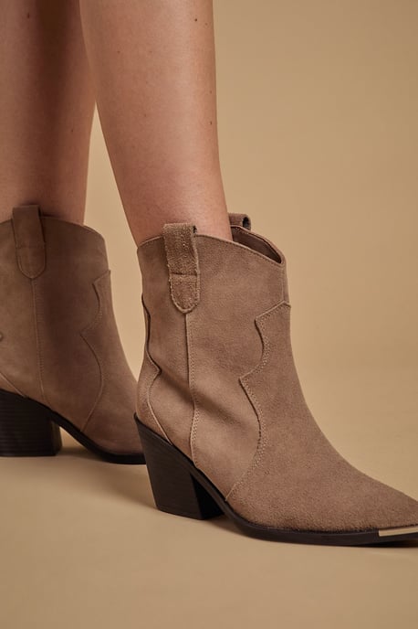Tammy Real Suede Metal Trim Western Ankle Boots - Image 3