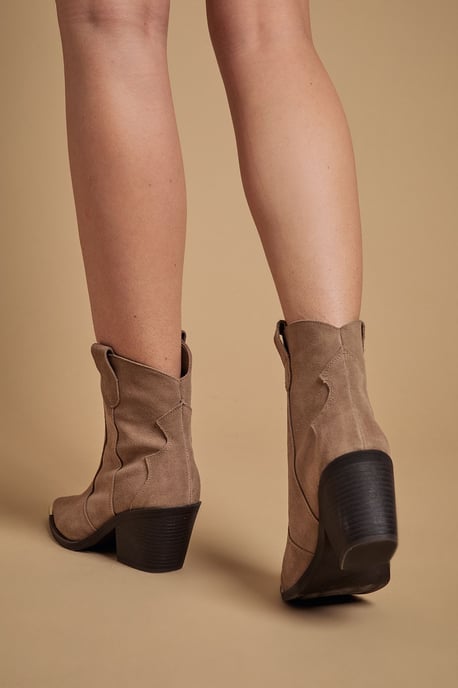 Tammy Real Suede Metal Trim Western Ankle Boots - Image 4