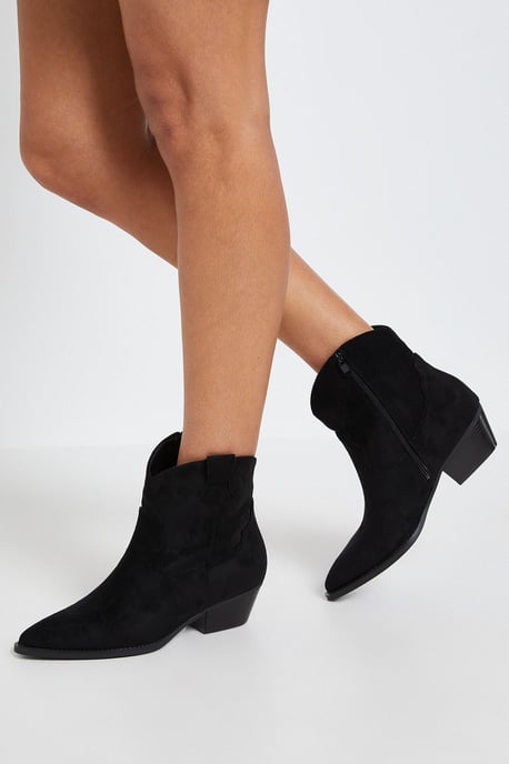 Evie Faux Suede Western Ankle Boots - Image 1