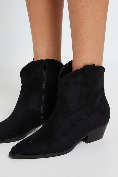 Evie Faux Suede Western Ankle Boots - Image 4