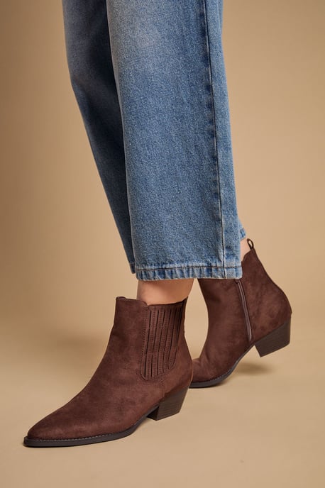 Debbie Faux Suede Covered Gusset Western Ankle Boots - Image 1