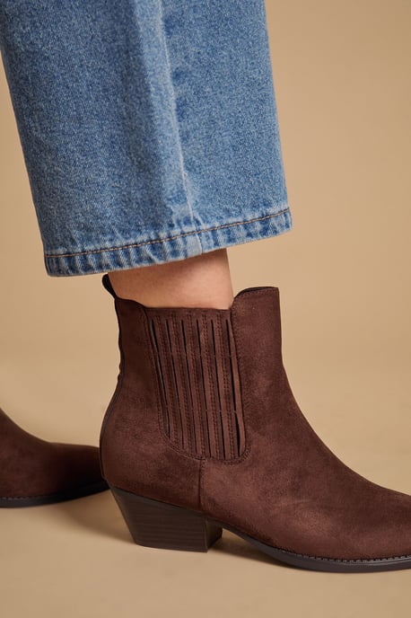 Debbie Faux Suede Covered Gusset Western Ankle Boots - Image 3