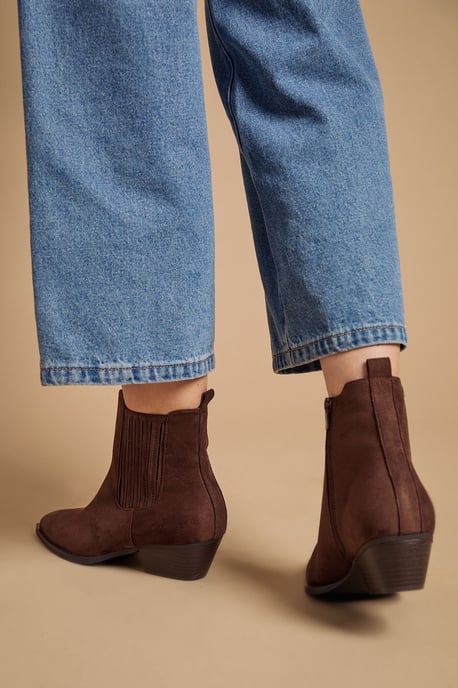 Debbie Faux Suede Covered Gusset Western Ankle Boots - Image 4