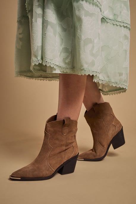 Tammy Real Suede Metal Trim Western Ankle Boots - Image 2