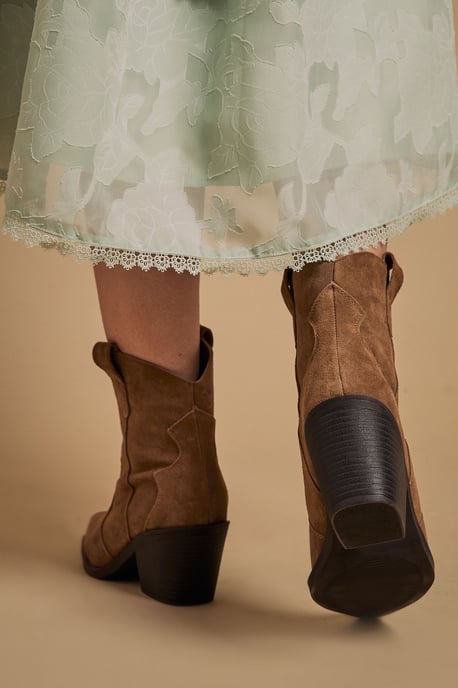 Tammy Real Suede Metal Trim Western Ankle Boots - Image 4