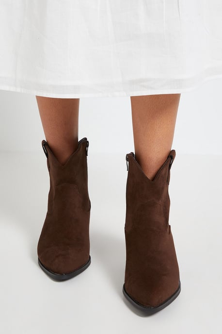 Evie Faux Suede Western Ankle Boots - Image 2