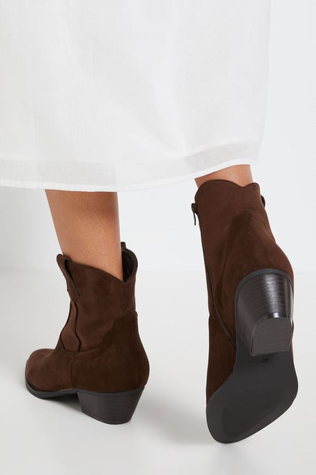 Evie Faux Suede Western Ankle Boots - Image 3
