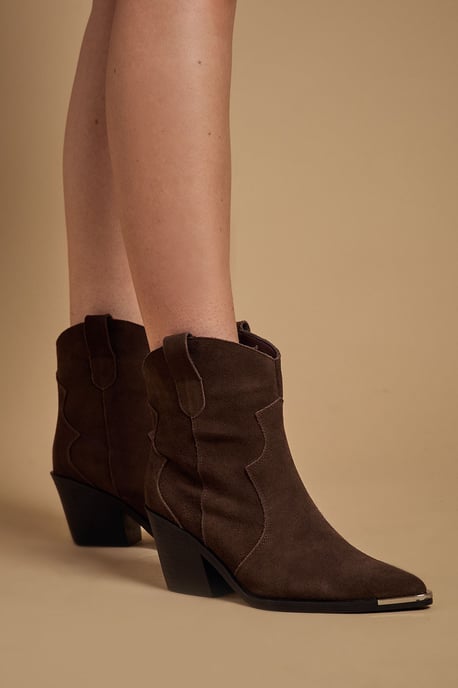 Tammy Real Suede Metal Trim Western Ankle Boots - Image 4