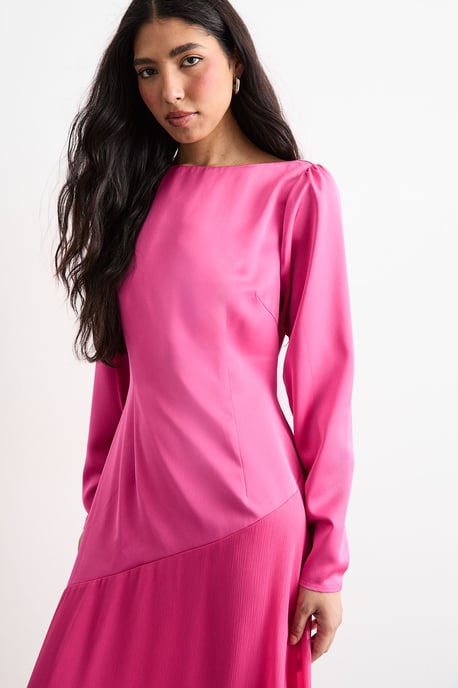 Slash Neck Asymmetric Seam Detail Maxi Dress - Image 2