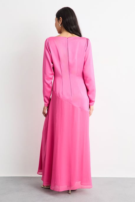 Slash Neck Asymmetric Seam Detail Maxi Dress - Image 3