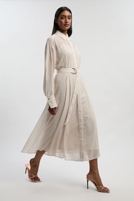 Petite Hotfix Studded Long Sleeve Shirt Woven Maxi Dress - Image 1