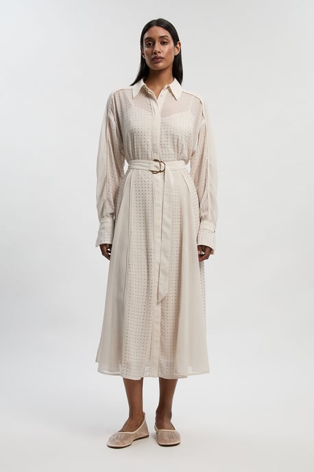 Petite Hotfix Studded Long Sleeve Shirt Woven Maxi Dress - Image 2