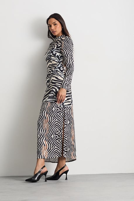 Zebra Printed Satin Panelled Maxi Dress - Image 1