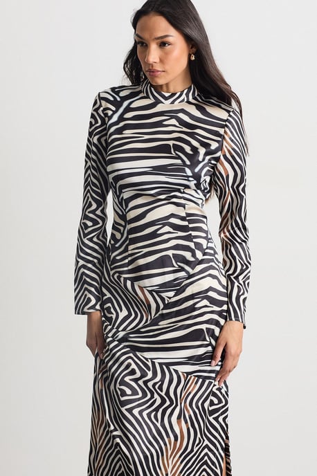 Zebra Printed Satin Panelled Maxi Dress - Image 2