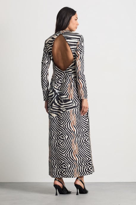 Zebra Printed Satin Panelled Maxi Dress - Image 3