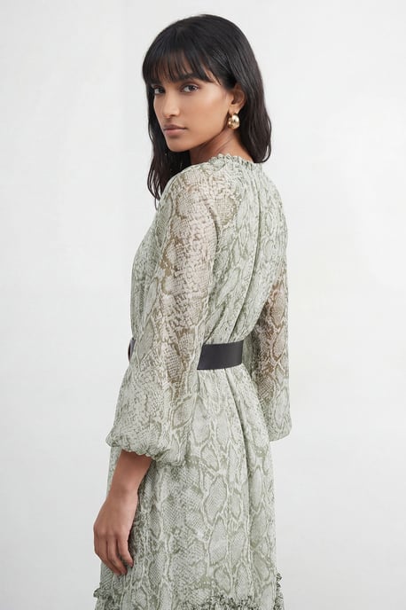 Petite Snake Print Ruffle Detail Belted Maxi Dress - Image 4