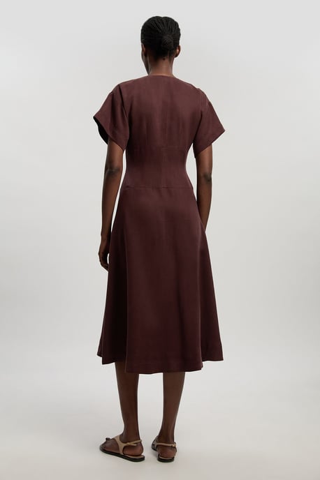 Tencel Blend Tailored V Neck Zip Detail Maxi Dress - Image 4