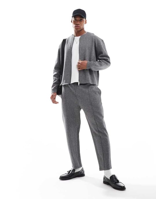 ASOS DESIGN co-ord zip through cardigan in texture in grey - Image 2