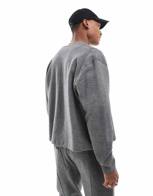 ASOS DESIGN co-ord zip through cardigan in texture in grey - Image 3