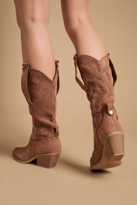 Wanda Faux Suede Slouch Western Calf Boots - Image 3
