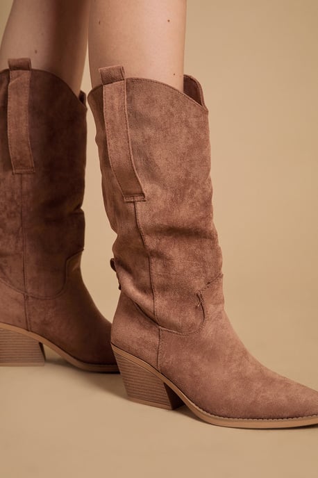 Wanda Faux Suede Slouch Western Calf Boots - Image 4