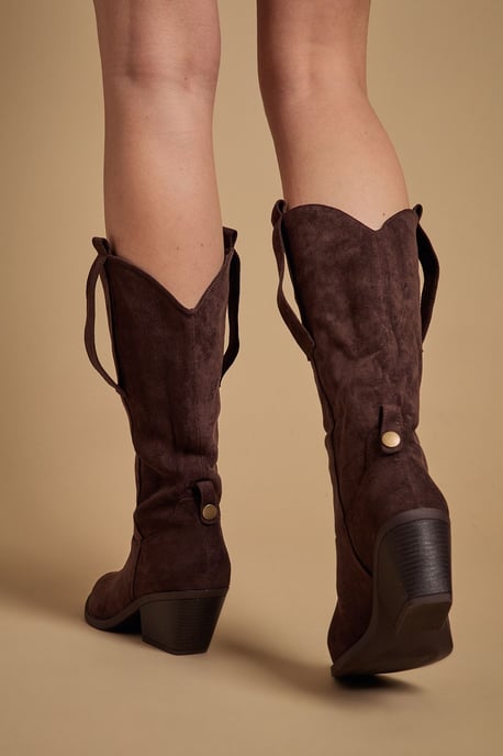 Wanda Faux Suede Slouch Western Calf Boots - Image 3