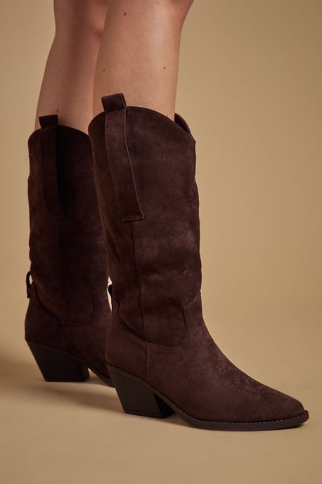 Wanda Faux Suede Slouch Western Calf Boots - Image 4