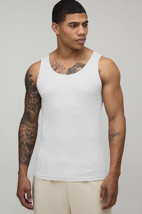 Basic Muscle Fit Ribbed Vest - Image 1