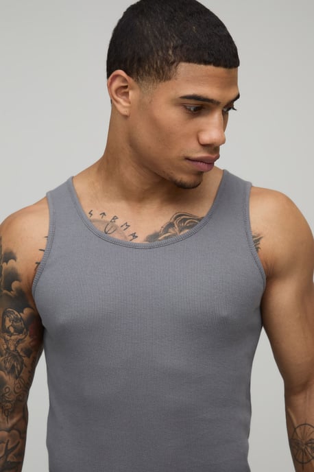 Basic Muscle Fit Ribbed Vest - Image 3