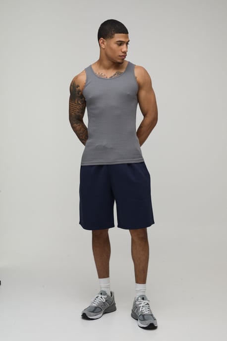 Basic Muscle Fit Ribbed Vest - Image 4