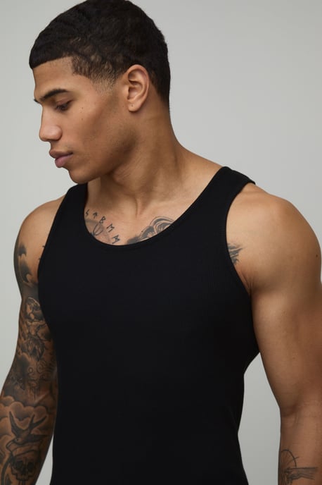 Basic Muscle Fit Ribbed Vest - Image 3