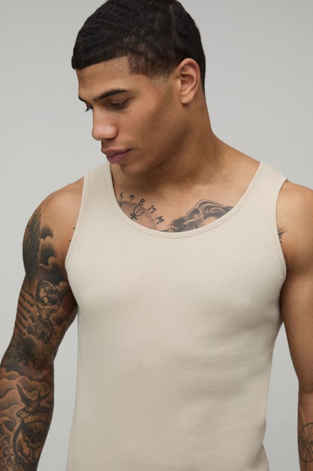 Basic Muscle Fit Ribbed Vest - Image 3