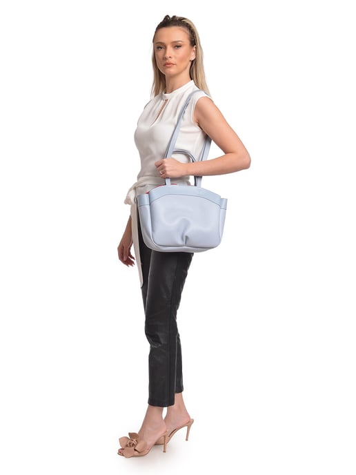 Anna Luchini Turquoise Rundleer Tas - Image 5