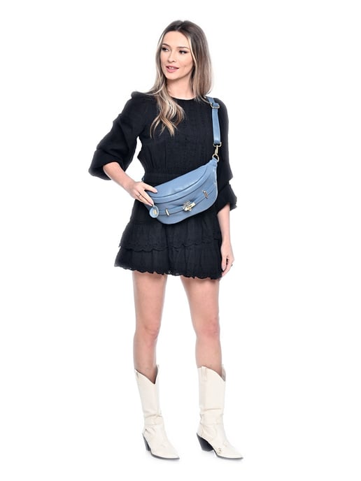 Anna Luchini Turquoise Rundleer Tas - Image 5