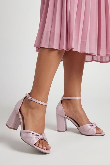 Wide Fit Carmen Satin Knot Front High Block Heel Sandals - Image 1