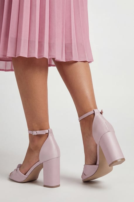 Wide Fit Carmen Satin Knot Front High Block Heel Sandals - Image 2