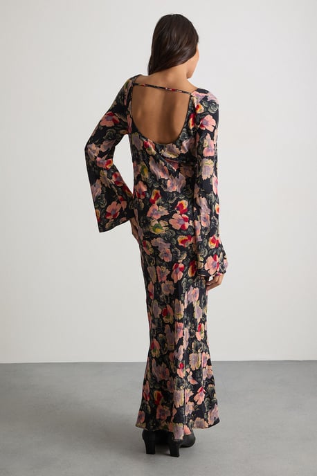 Floral Bias Cut Scoop Back Midaxi Dress - Image 3