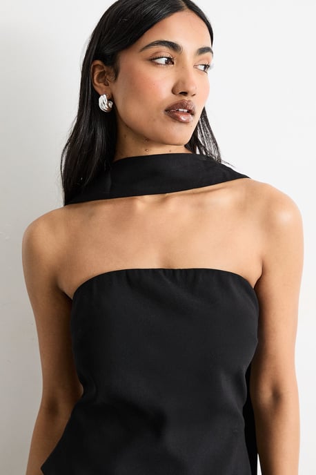 Strapless Structured Bodice Satin Midi Dress - Image 2