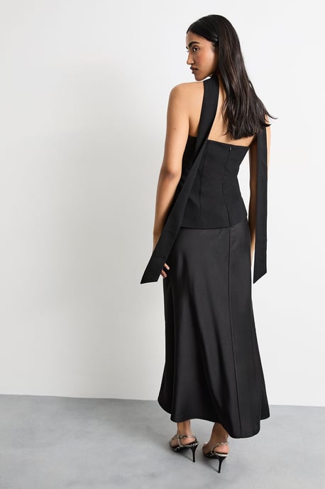 Strapless Structured Bodice Satin Midi Dress - Image 3