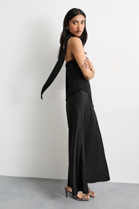 Strapless Structured Bodice Satin Midi Dress - Image 4